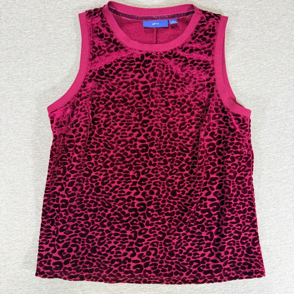 Apt. 9 Tank Top Womens Small Magenta Leopard Burnout Velvet Sleeveless Crew Neck